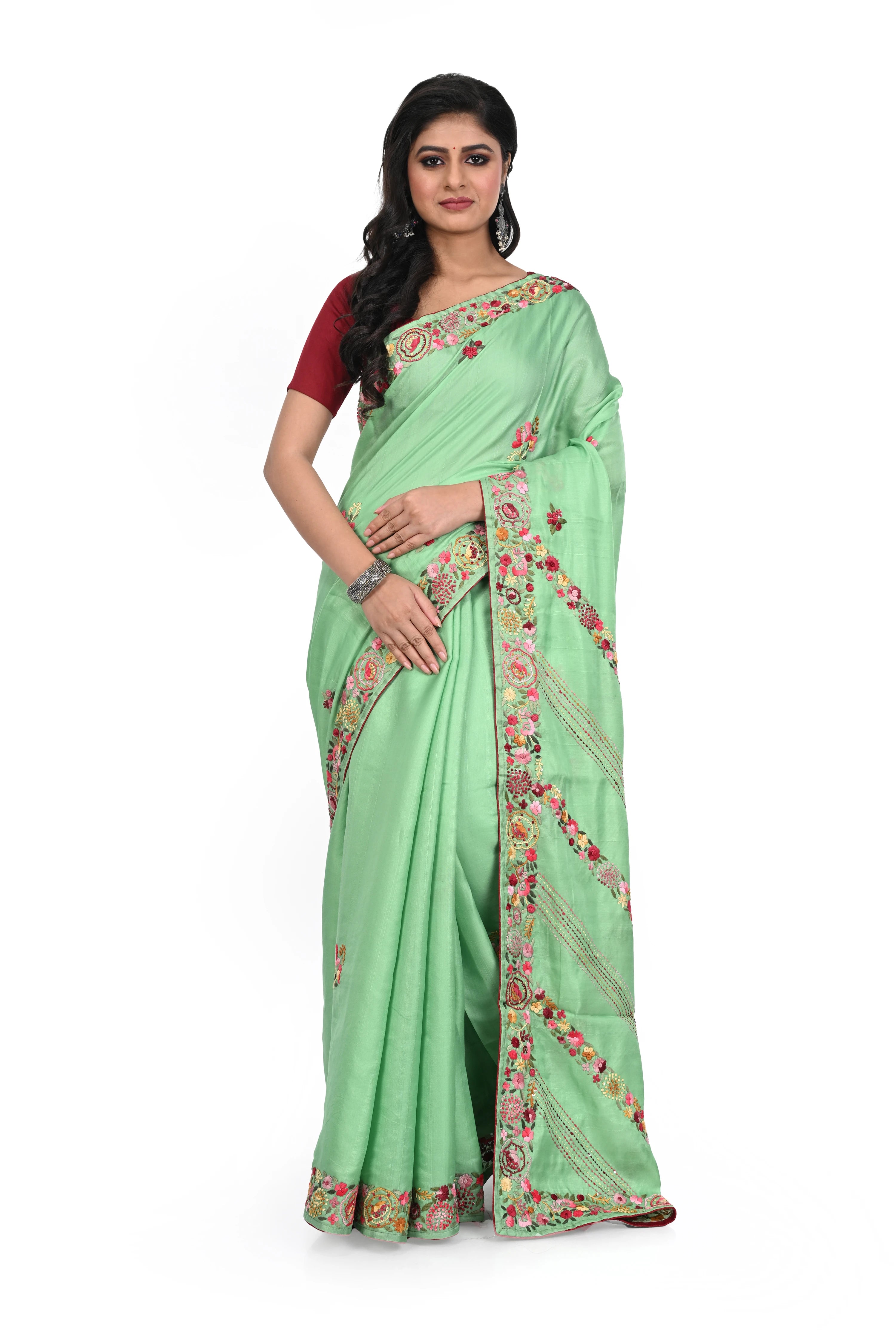 Semi Tussar Exclusive Light Green Coloured Saree with Hand Worked Border and Pallu