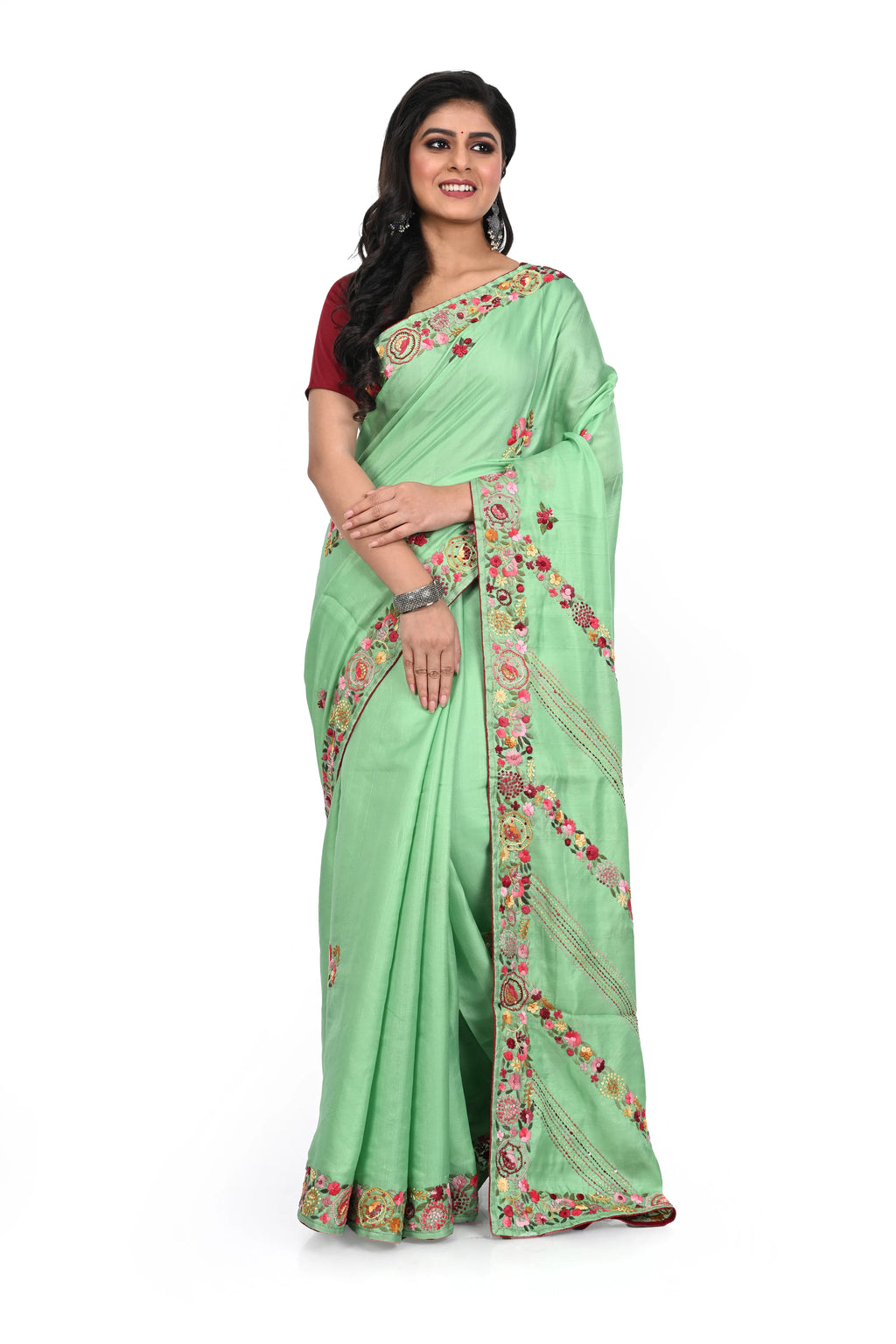Semi Tussar Exclusive Light Green Coloured Saree with Hand Worked Border and Pallu