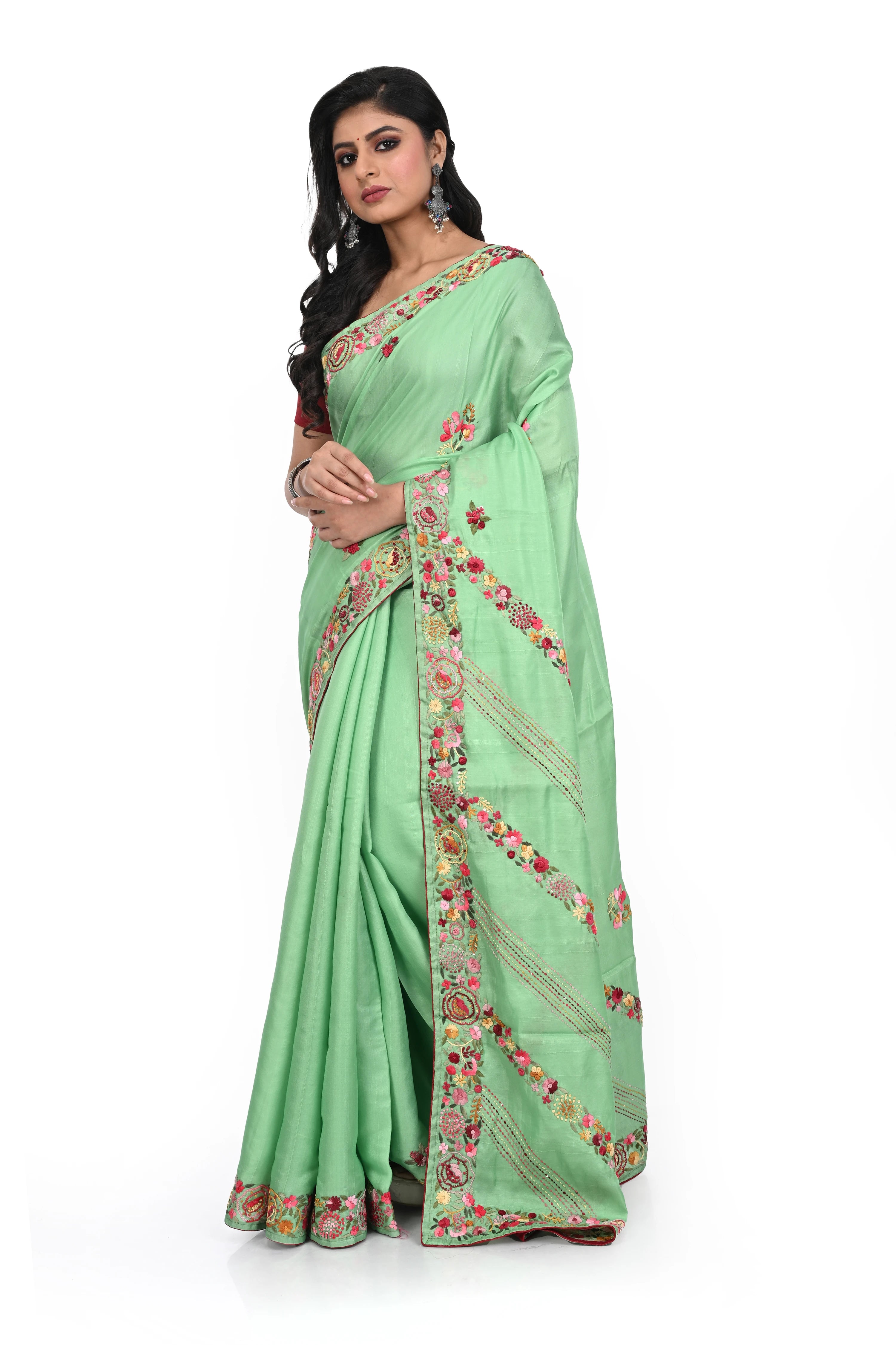 Semi Tussar Exclusive Light Green Coloured Saree with Hand Worked Border and Pallu