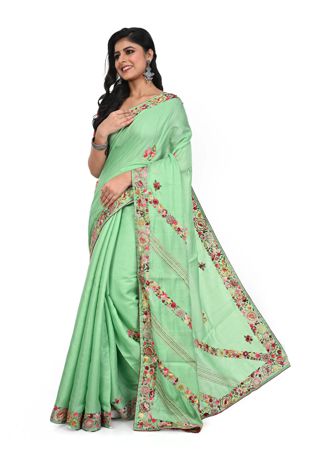 Semi Tussar Exclusive Light Green Coloured Saree with Hand Worked Border and Pallu