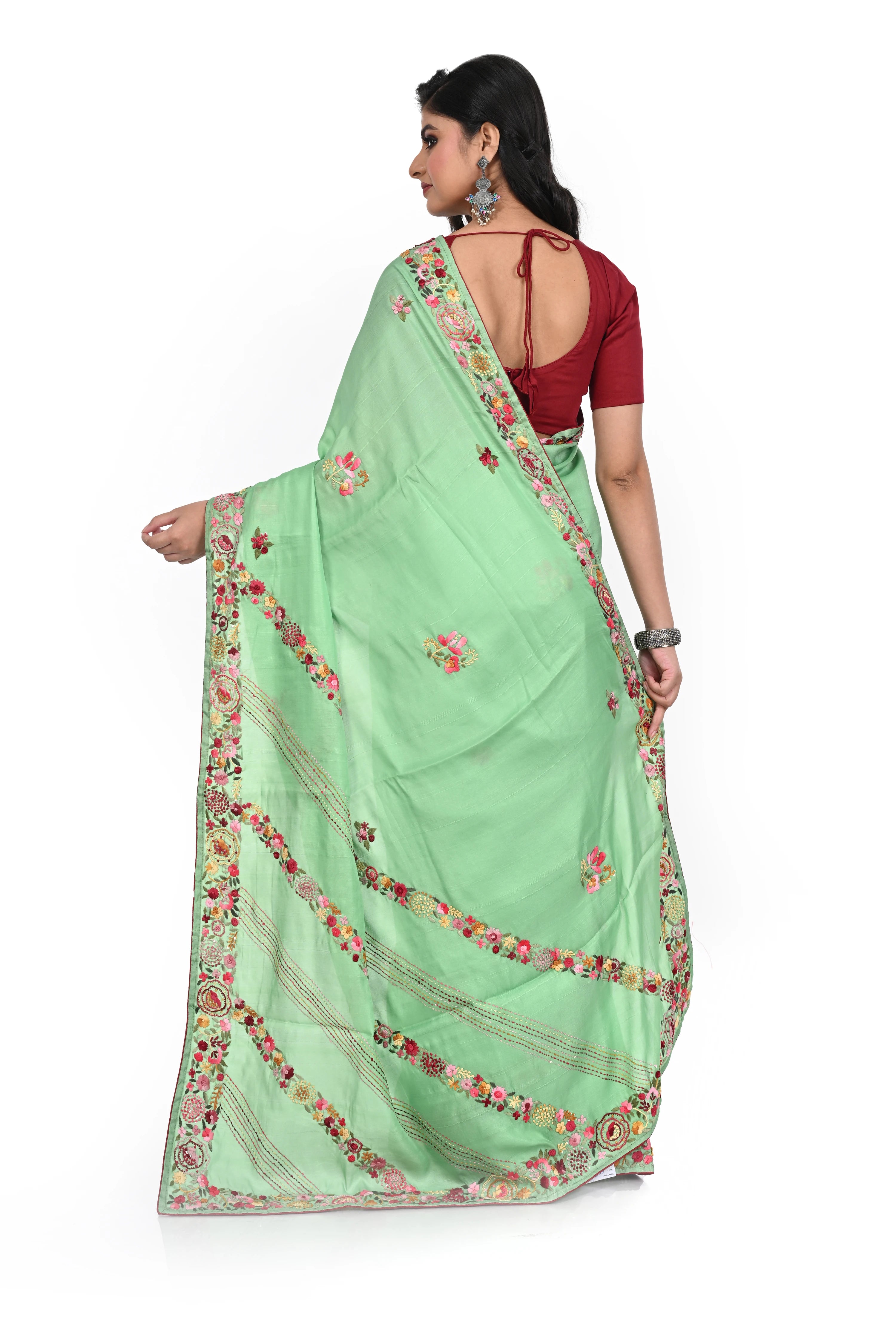 Semi Tussar Exclusive Light Green Coloured Saree with Hand Worked Border and Pallu
