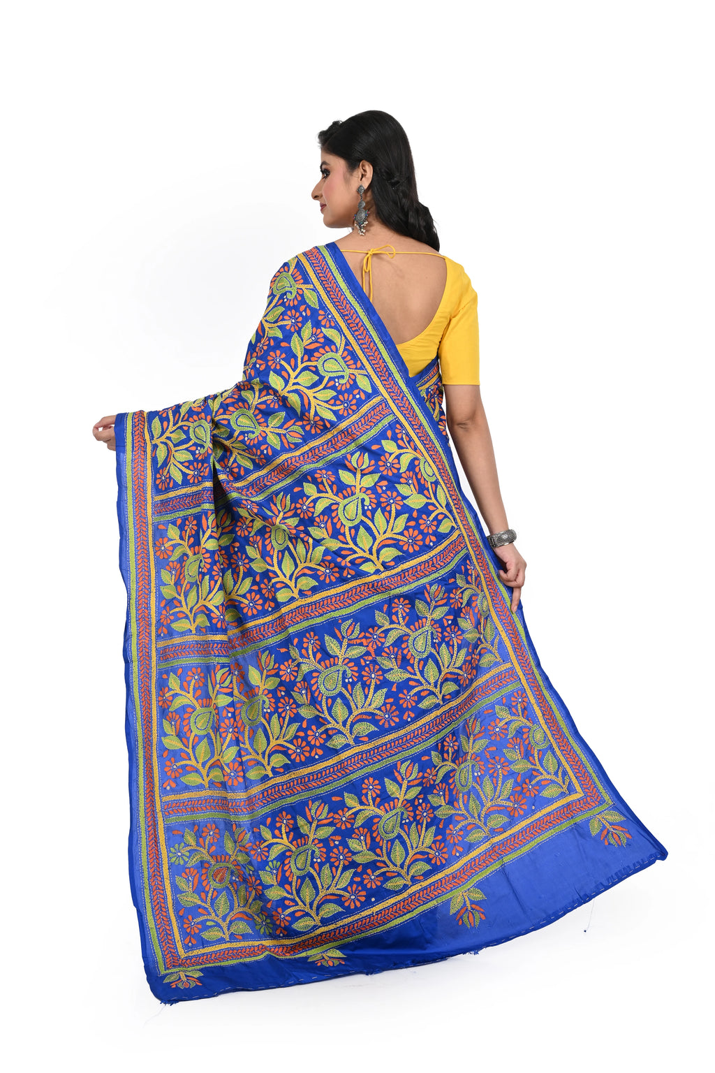 Royal Blue Banglore Silk Kantha Saree with Exclusive Work