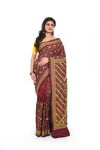 Maroon Coloured Kantha Worked Banglore Silk Saree