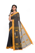 Elegant Look Brown Solid Yellow Border Cotton Handloom Saree