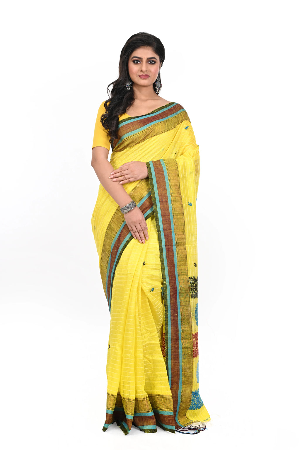 Golden Yellow Pure Matka Silk Handloom Saree with Decorated Pallu and Border