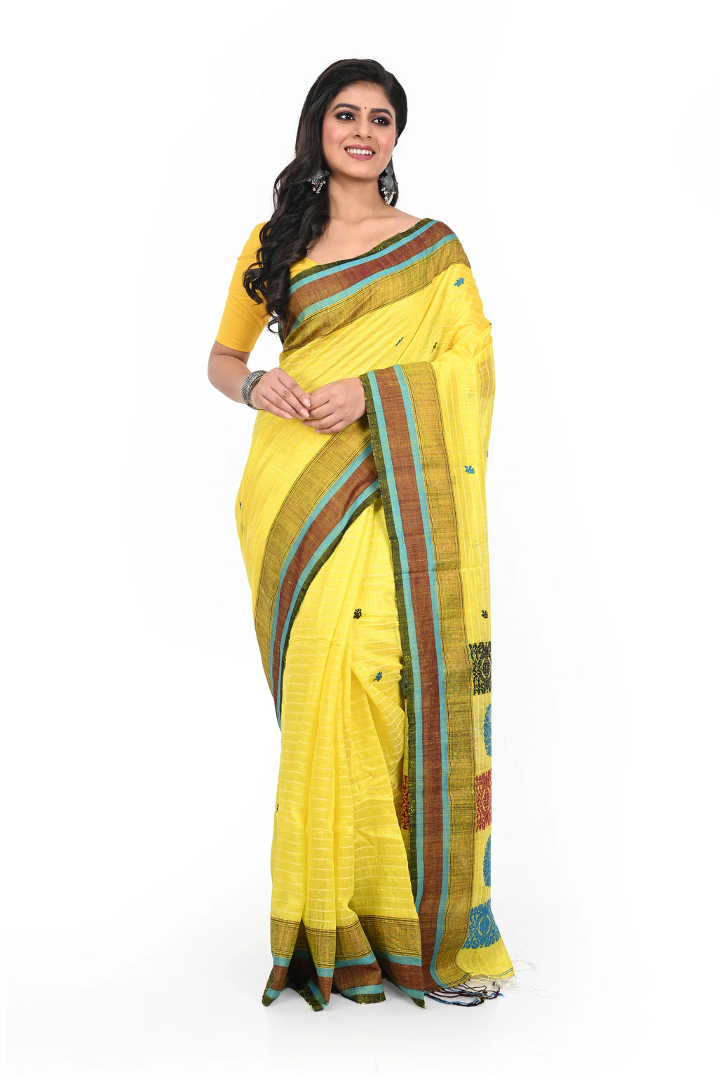 Golden Yellow Pure Matka Silk Handloom Saree with Decorated Pallu and Border