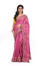 Wine Pink Coloured Semi Tussar Hand Worked Saree with Rich Border and Pallu