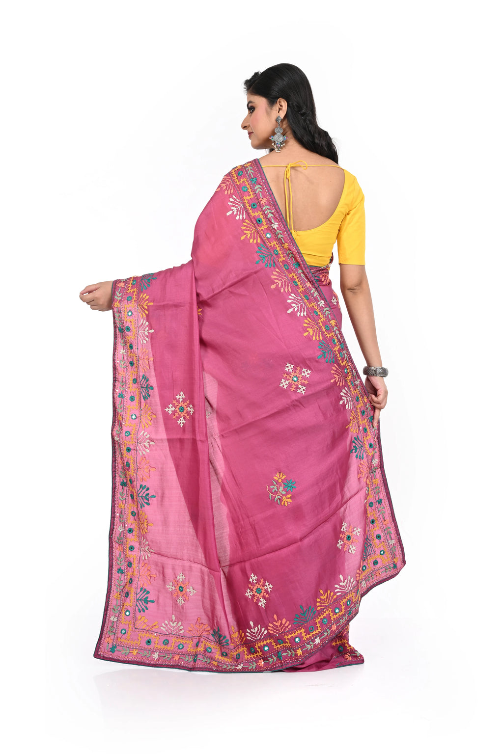 Wine Pink Coloured Semi Tussar Hand Worked Saree with Rich Border and Pallu
