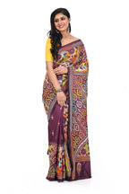 Dark Wine Coloured Banglore Silk Saree with All Over Reverse Kantha Worked