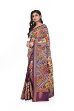 Dark Wine Coloured Banglore Silk Saree with All Over Reverse Kantha Worked