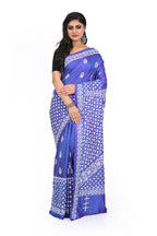 Saphire Blue Banglore Silk Saree with Hand Gujarati Worked Heavy Pallu and Rich Border