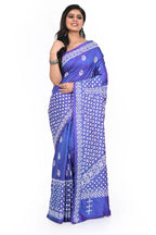 Saphire Blue Banglore Silk Saree with Hand Gujarati Worked Heavy Pallu and Rich Border