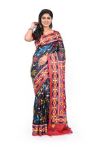 Red Border Black Tussar Saree with Gujarati Hand Work