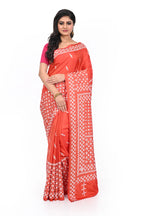 Orange Coloured Banglore Silk with Hand Gujarati Worked