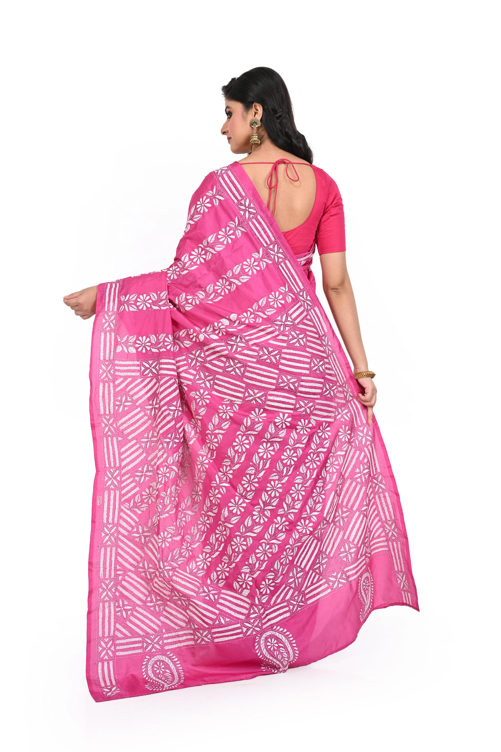 Pink Coloured Kanth Worked Banglore Silk Saree