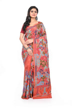 Rust Coloured Reverse Kantha Pure Banglore Silk Saree