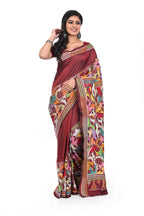 Maroon Blended Banglore Silk Saree with Corner to Corner Kantha Worked