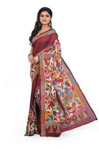 Maroon Blended Banglore Silk Saree with Corner to Corner Kantha Worked