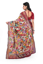 Maroon Blended Banglore Silk Saree with Corner to Corner Kantha Worked