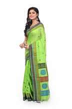 Parrot Green Coloured Pure Matka Handloom Saree with Decorated Pallu and Border