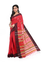 Pure Cotton Red Handloom Saree & Maroon Border with Bhujudi Worked Pallu
