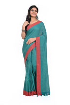 Rama Green Red Bordered Cotton Handloom Saree