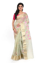 Crushed Tissue Zari Border Embroidery Saree