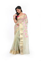 Crushed Tissue Zari Border Embroidery Saree