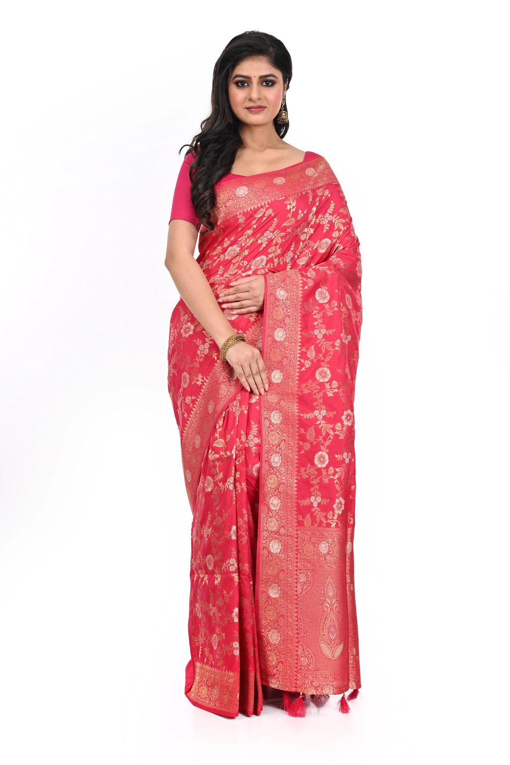 Pink Khaddi Benarasi Saree Allover Zari Worked