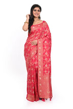 Pink Khaddi Benarasi Saree Allover Zari Worked