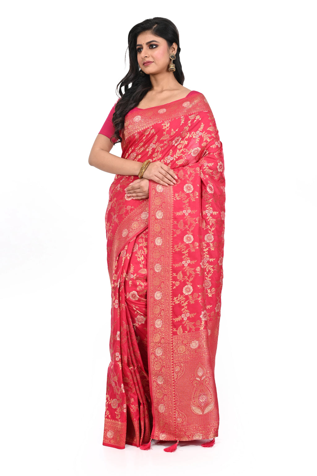 Pink Khaddi Benarasi Saree Allover Zari Worked