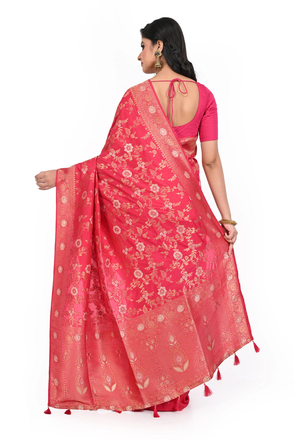 Pink Khaddi Benarasi Saree Allover Zari Worked