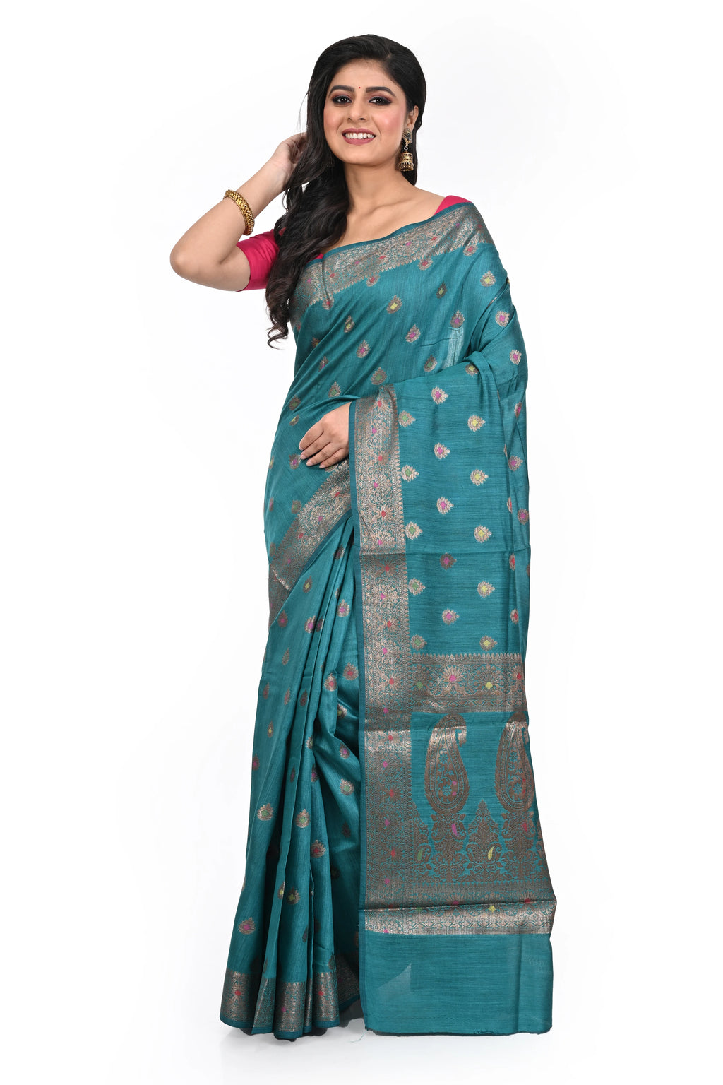 Rama Green Coloured Muga Benarasi Saree