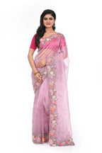 Pure Organza Lavender Pink Saree with Hand Cut Dana Worked