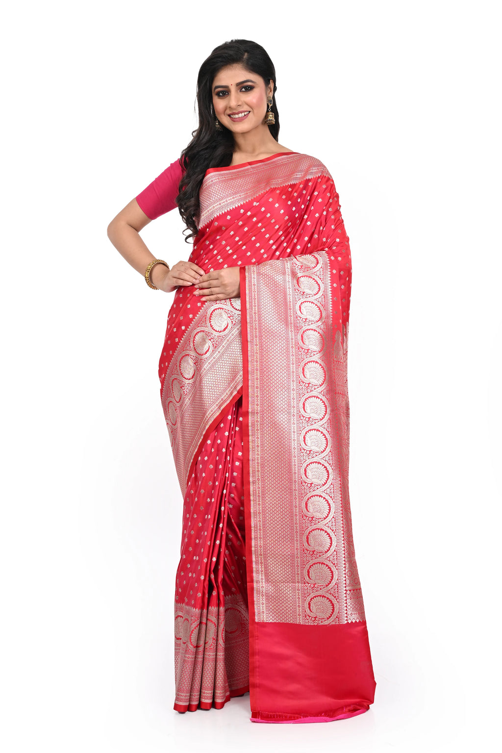 Mashru Benarasi Saree with Big Border Pinkish Red Colour Saree