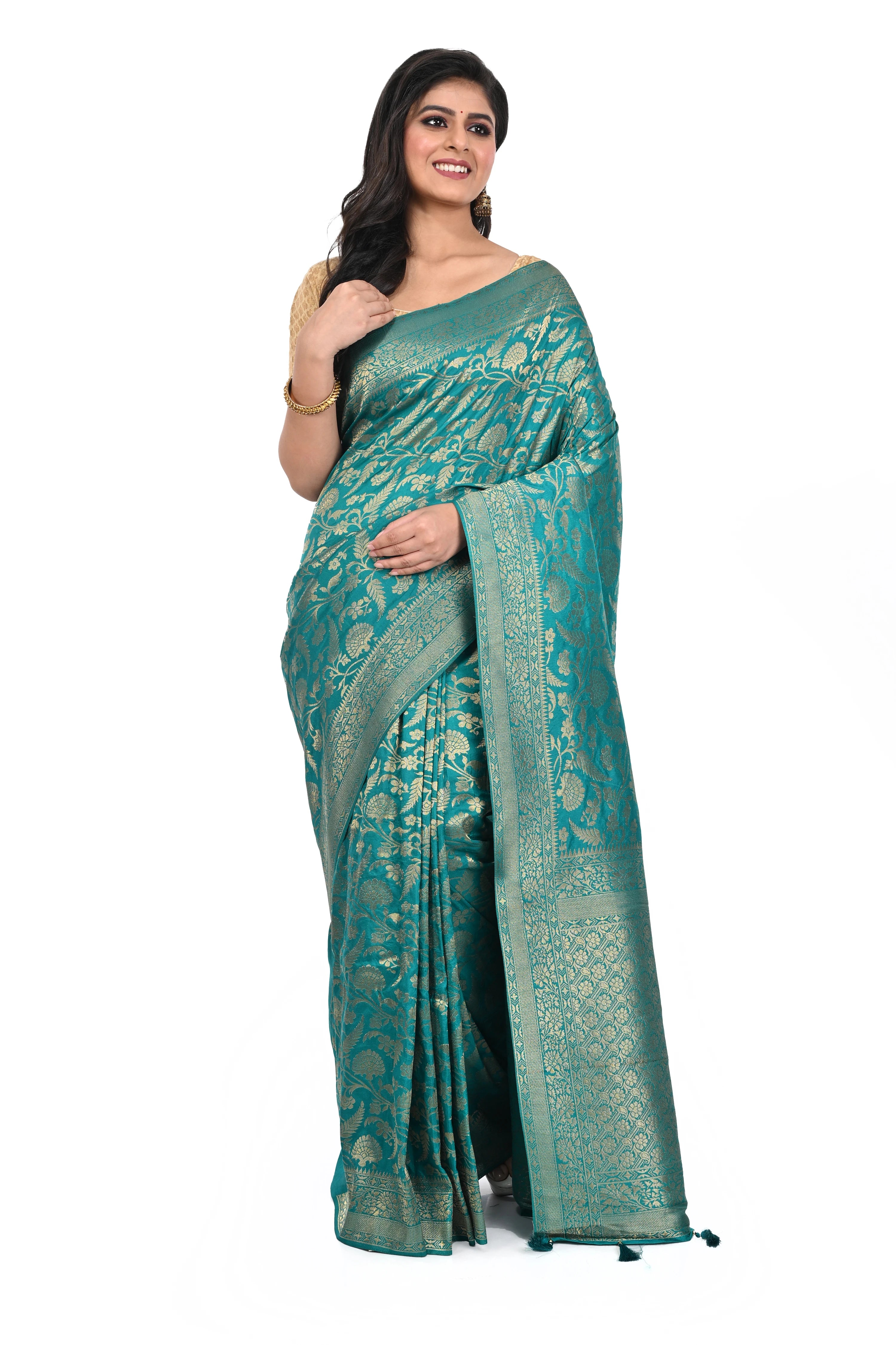 Bright Green Khaddi Benarasi Saree