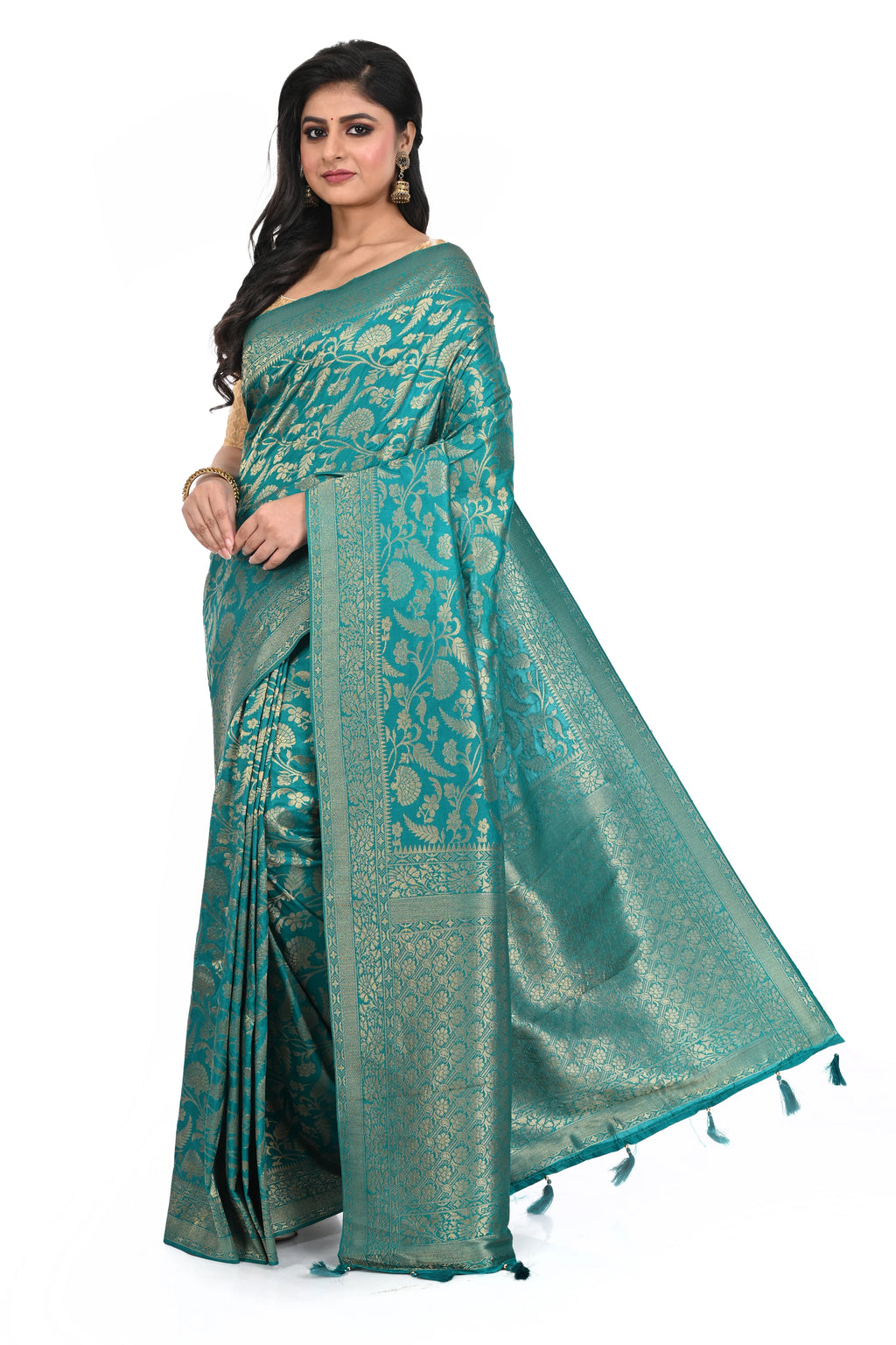 Bright Green Khaddi Benarasi Saree