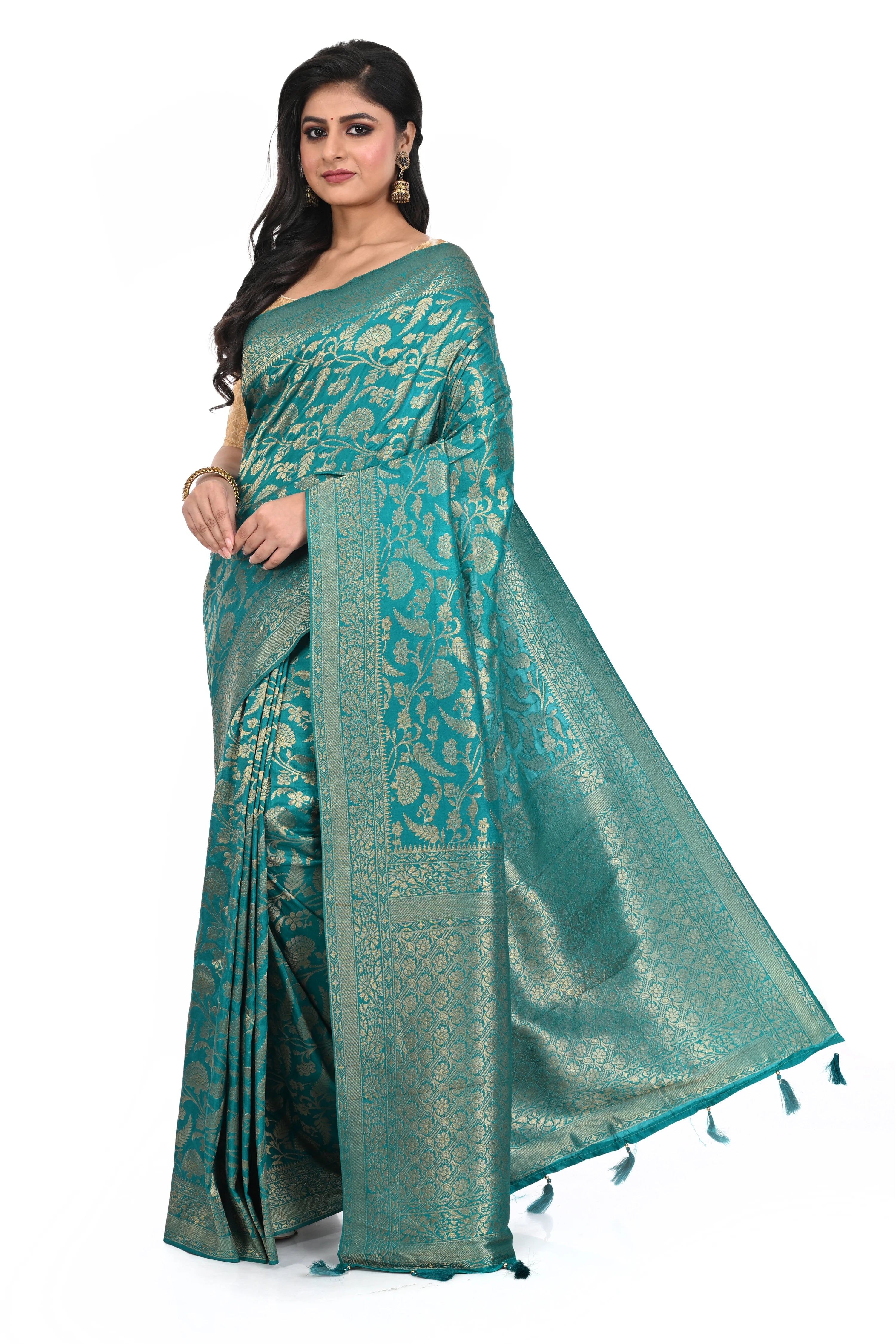 Bright Green Khaddi Benarasi Saree