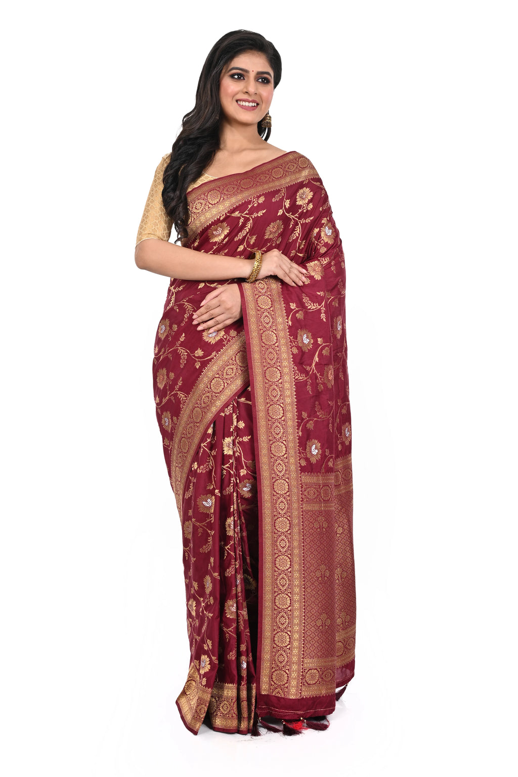 Golden and Red Tissue Handloom Saree