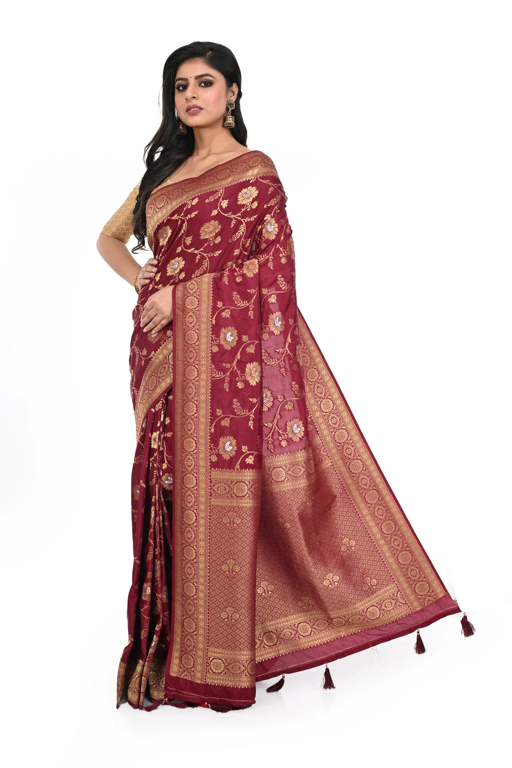 Golden and Red Tissue Handloom Saree
