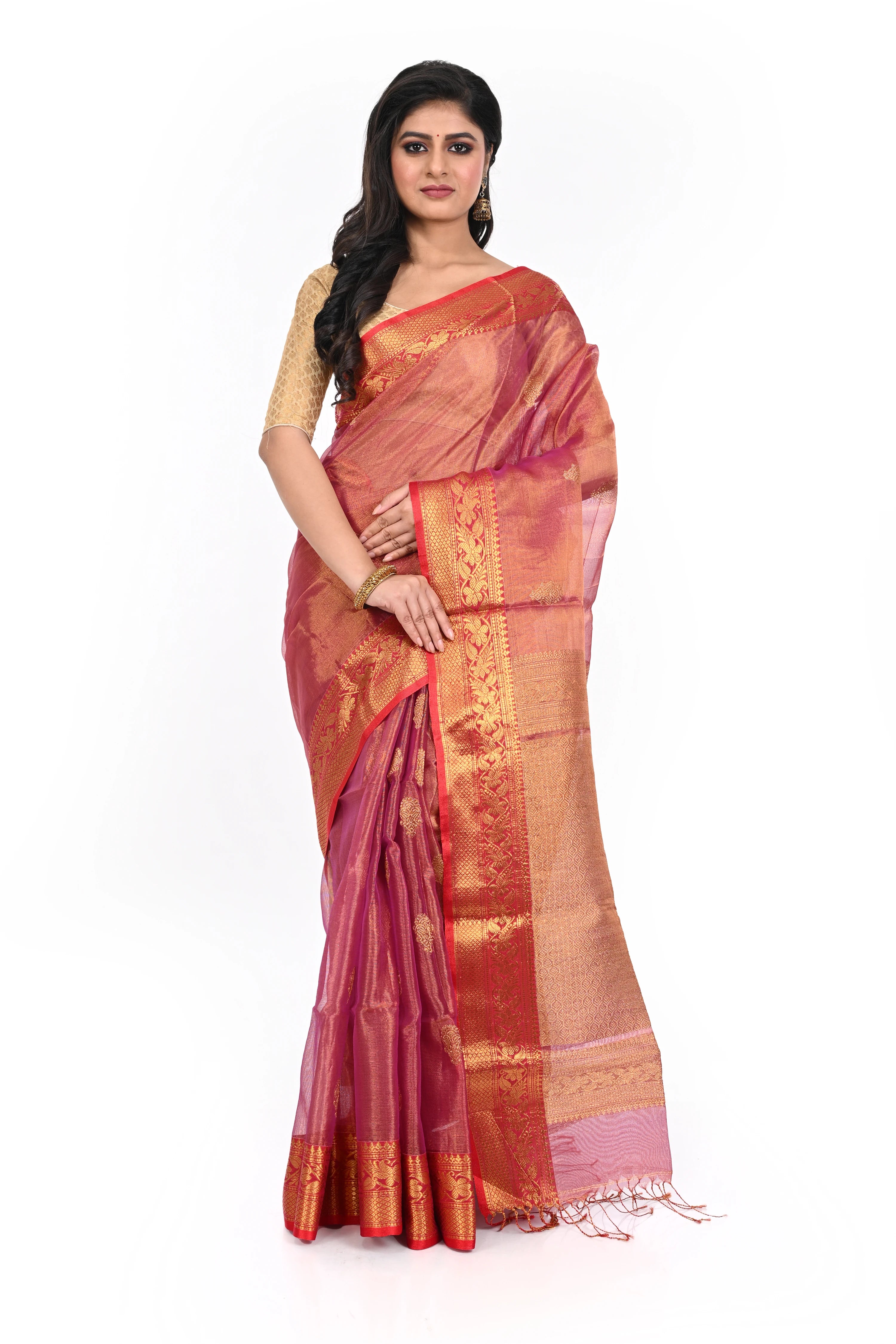Purple Border Pure Matka Shivori Saree with Muslin Pallu