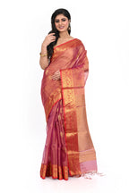 Purple Border Pure Matka Shivori Saree with Muslin Pallu
