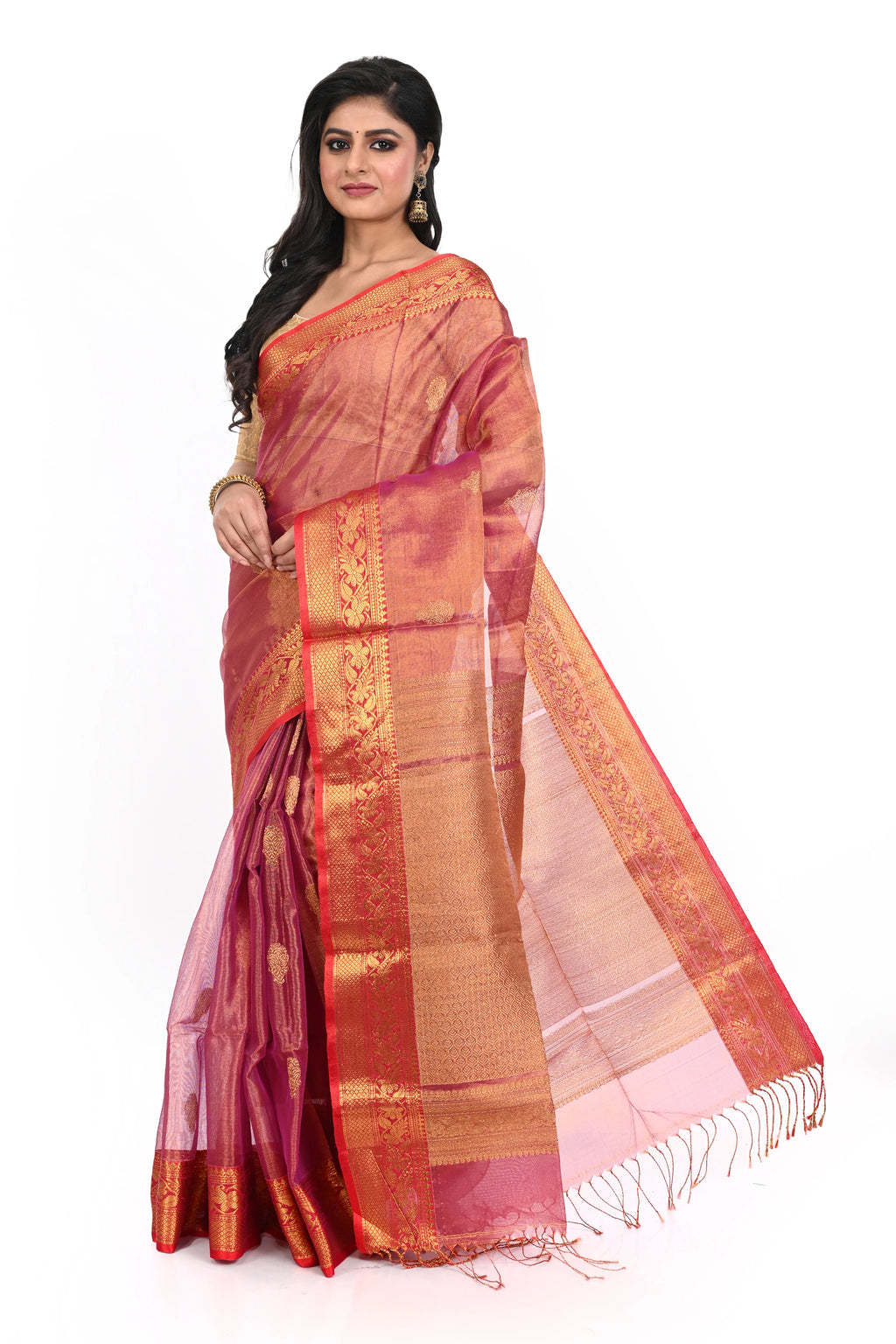 Purple Border Pure Matka Shivori Saree with Muslin Pallu