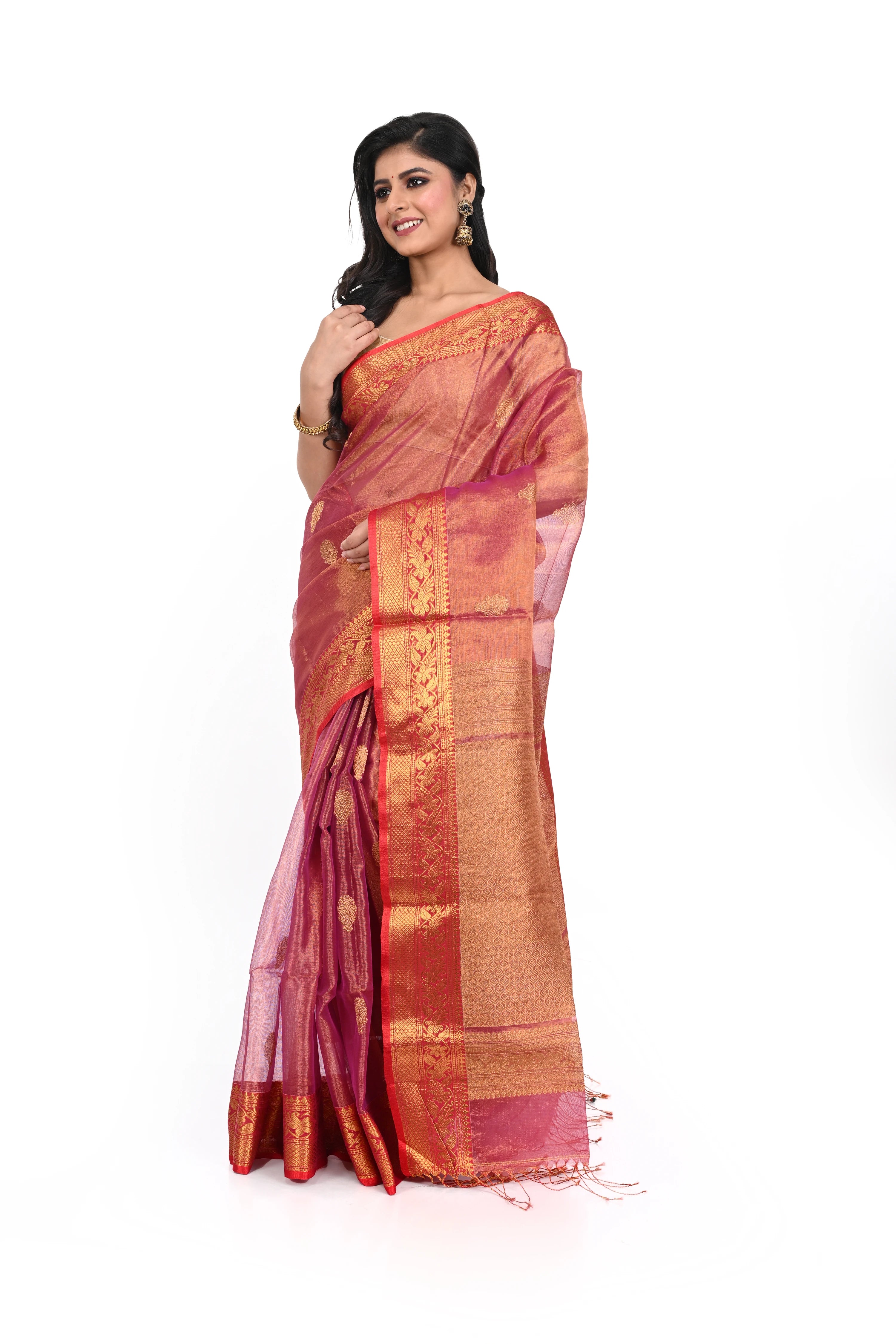 Purple Border Pure Matka Shivori Saree with Muslin Pallu