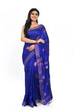 Peacock Blue Pure Matka Silk Saree with Zari Lotus Motif