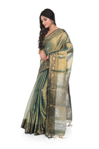 Olive green golden tissue handloom saree