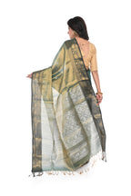 Olive green golden tissue handloom saree