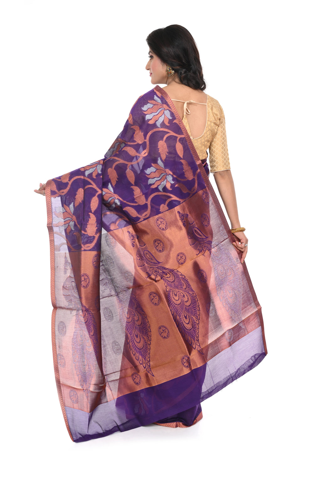 Silk Cotton Saree Violet Blue Colour with Zari Worked