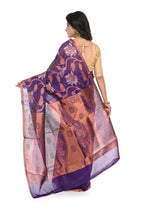 Silk Cotton Saree Violet Blue Colour with Zari Worked