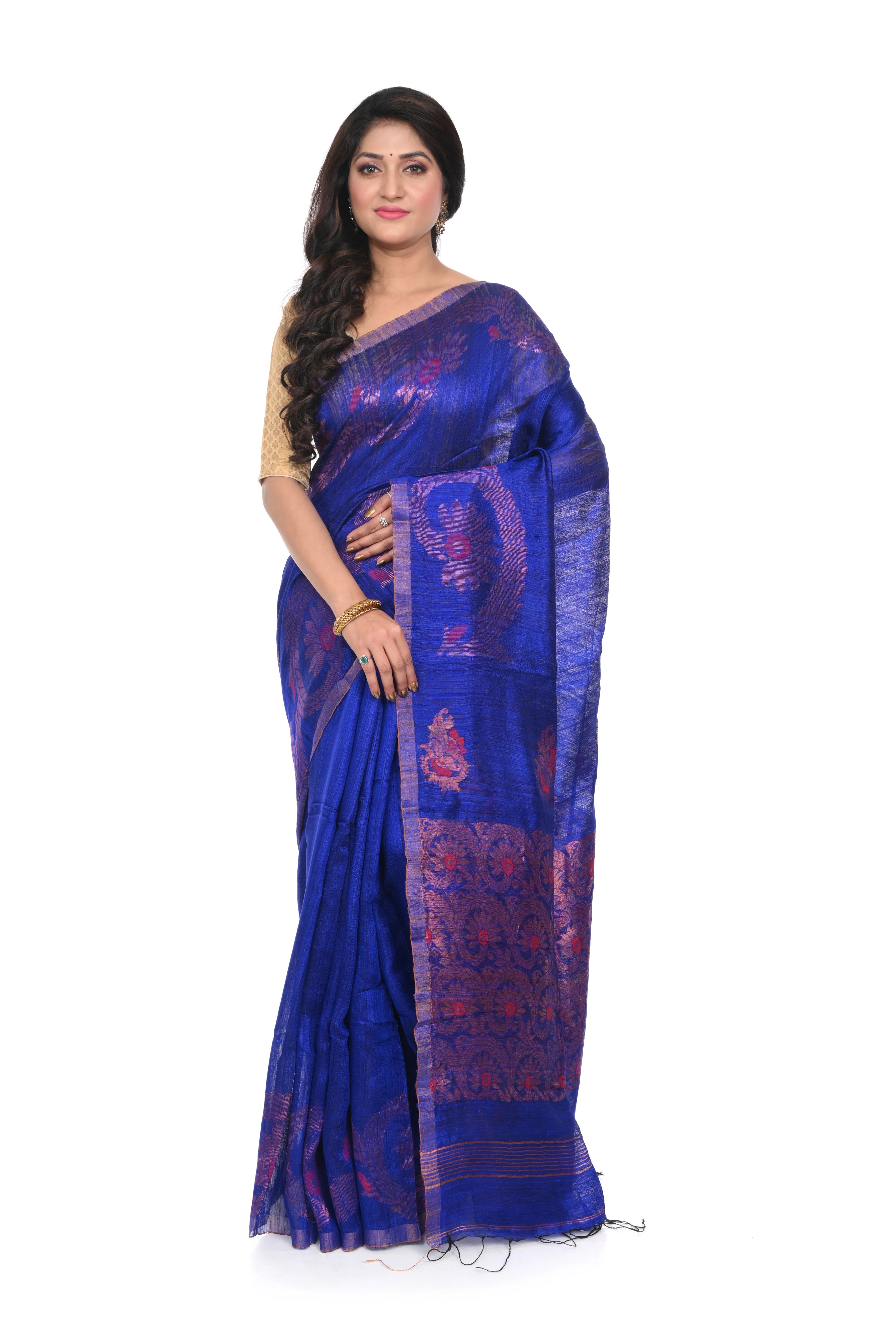 Royal Blue Matka Silk Saree with Elegant Zari Border